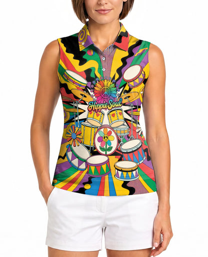 Peace Love Drums Sleeveless Polo Shirt for Women | Netecom