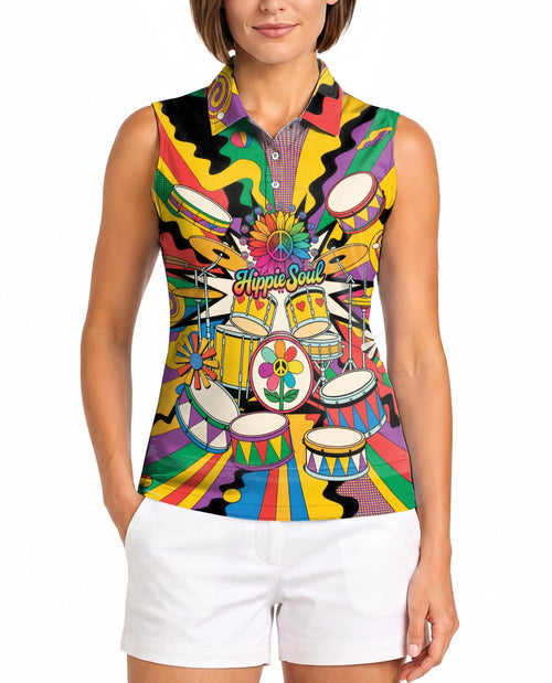 Peace Love Drums Sleeveless Polo Shirt for Women | Netecom