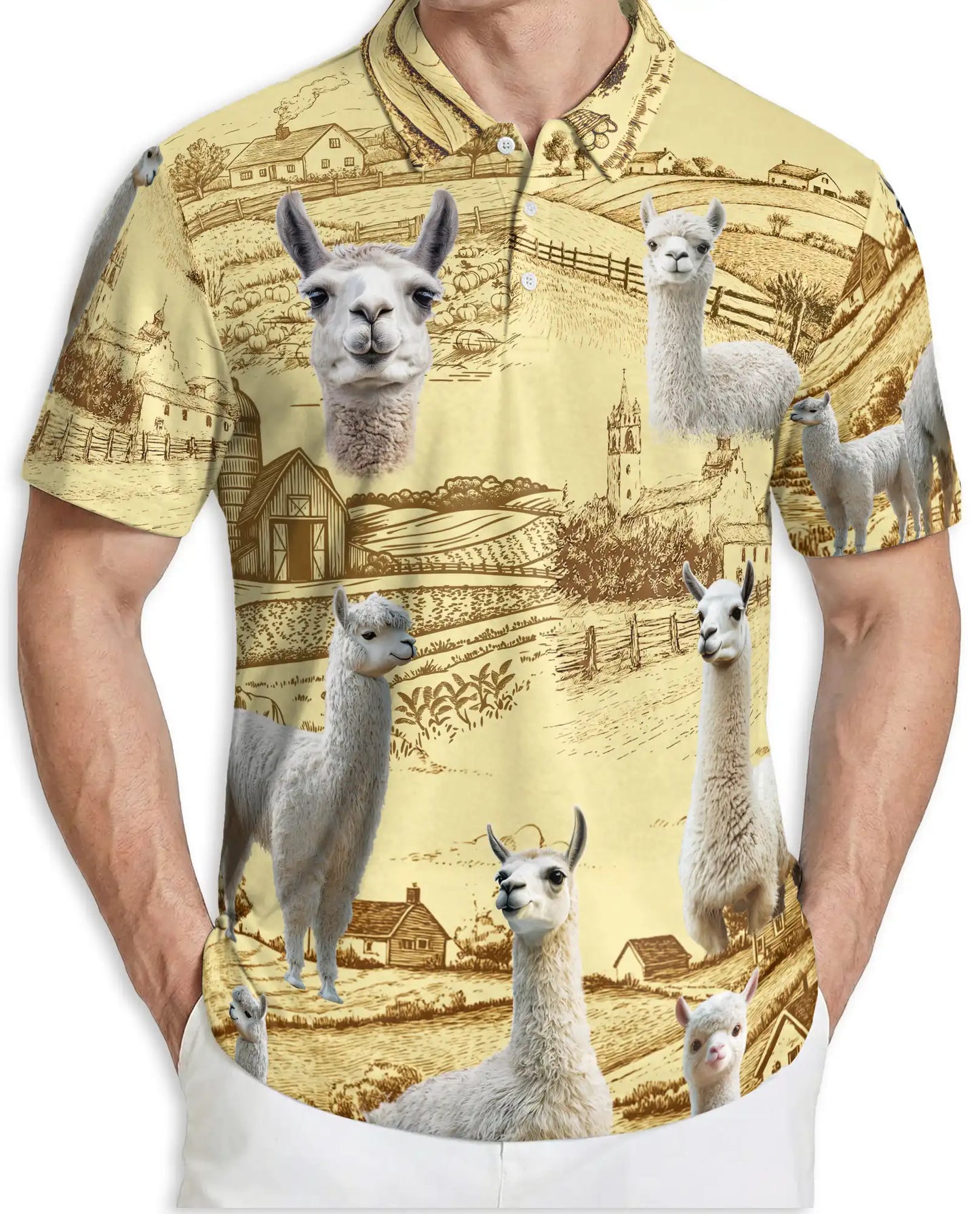 Cute Alpaca Farm 3D Polo Shirt for Men – Rustic Country Animal Style | Netecom