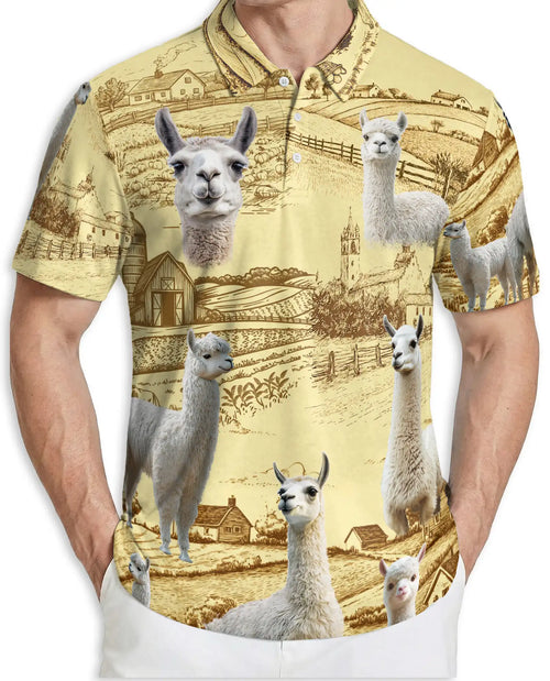Cute Alpaca Farm 3D Polo Shirt for Men – Rustic Country Animal Style | Netecom