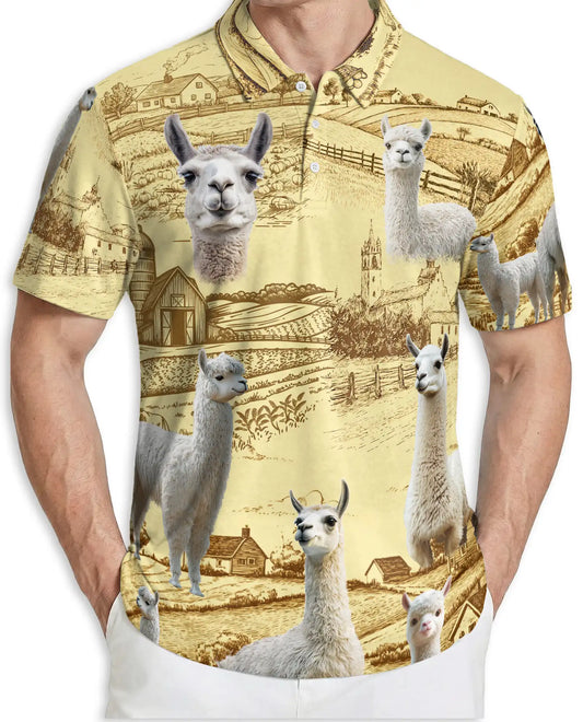 Cute Alpaca Farm 3D Polo Shirt for Men – Rustic Country Animal Style | Netecom