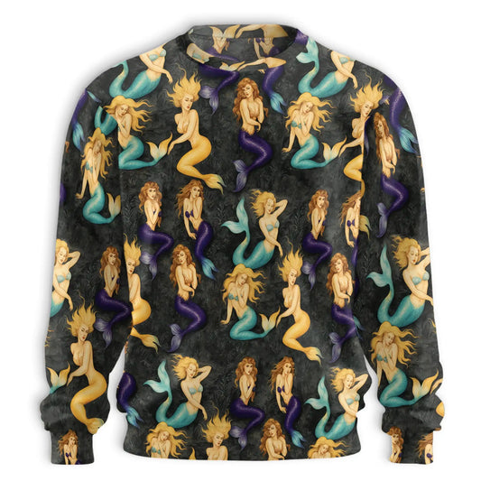 All Over Print Vintage Mermaid Sweatshirt, 3D All Over Print Retro Ocean Fantasy Crewneck Pullover for Men Women, Mermaid Lover Gift - Netecom