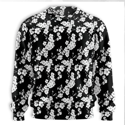 Japanese Floral Sweatshirt, 3D All Over Print Monochrome Flower Crewneck Pullover for Men Women, Japanese Art Lover Gift - Netecom