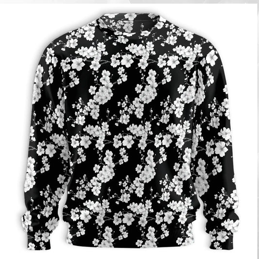 Japanese Floral Sweatshirt, 3D All Over Print Monochrome Flower Crewneck Pullover for Men Women, Japanese Art Lover Gift - Netecom