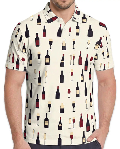 Wine Bottle Polo Shirt for Men - Wine Lover Pattern | Netecom
