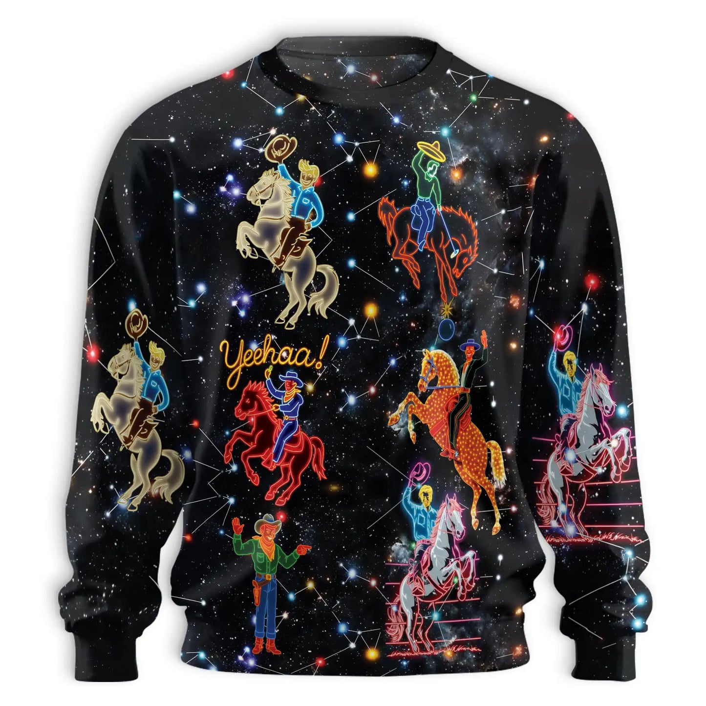 Neon Cowboy Constellation Sweatshirt, 3D All Over Print Western Galaxy Crewneck Pullover for Men Women, Cowboy Lover Gift - Netecom