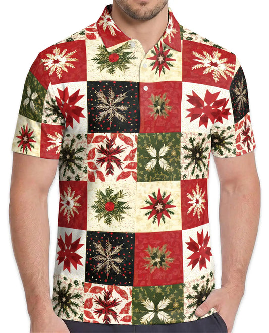 Christmas Quilt Polo Shirt – Festive Snowflake Print | Netecom