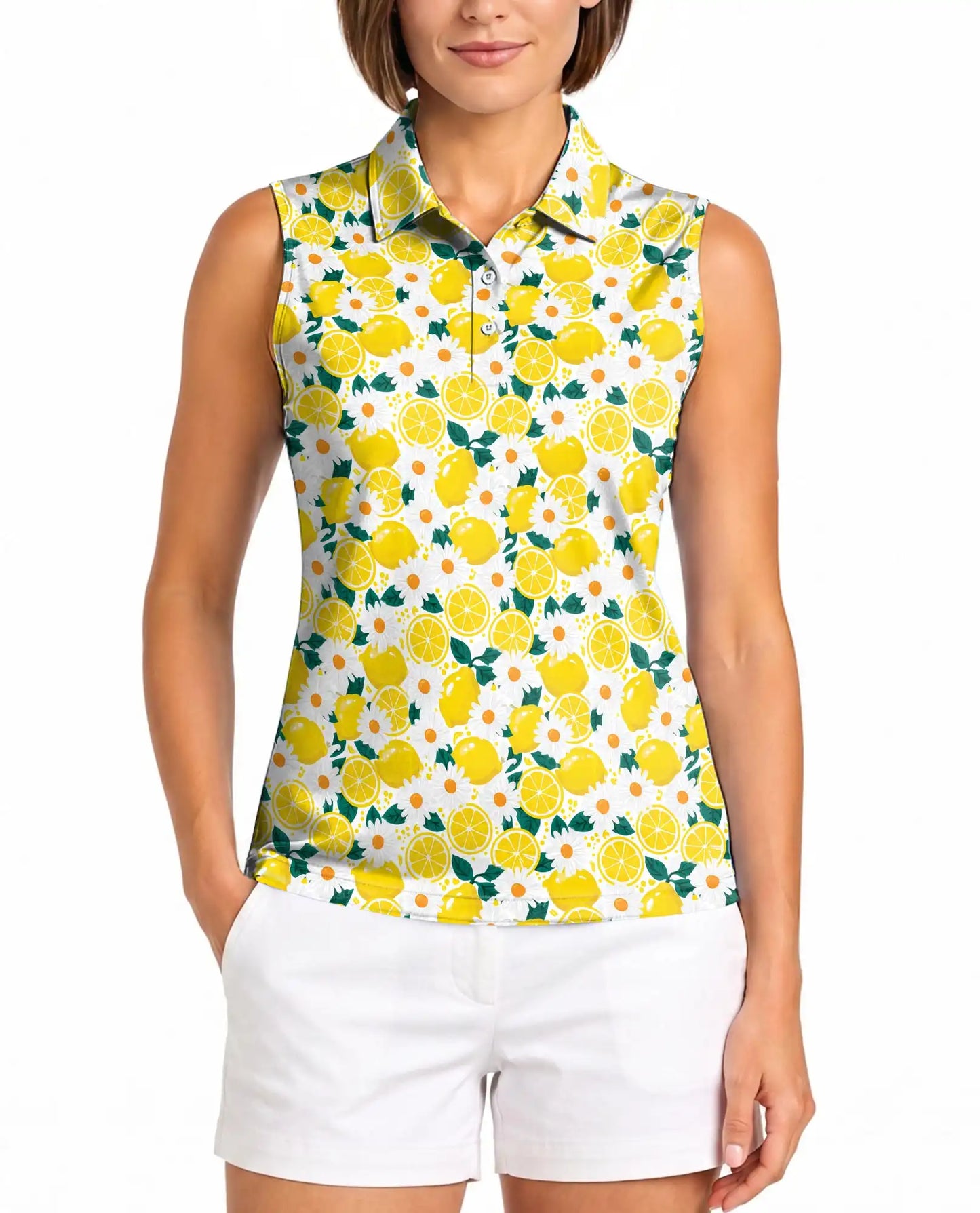 Citrus Blossom Sleeveless Polo Shirt for Women  | Netecom
