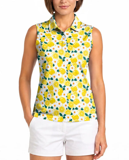 Citrus Blossom Sleeveless Polo Shirt for Women  | Netecom