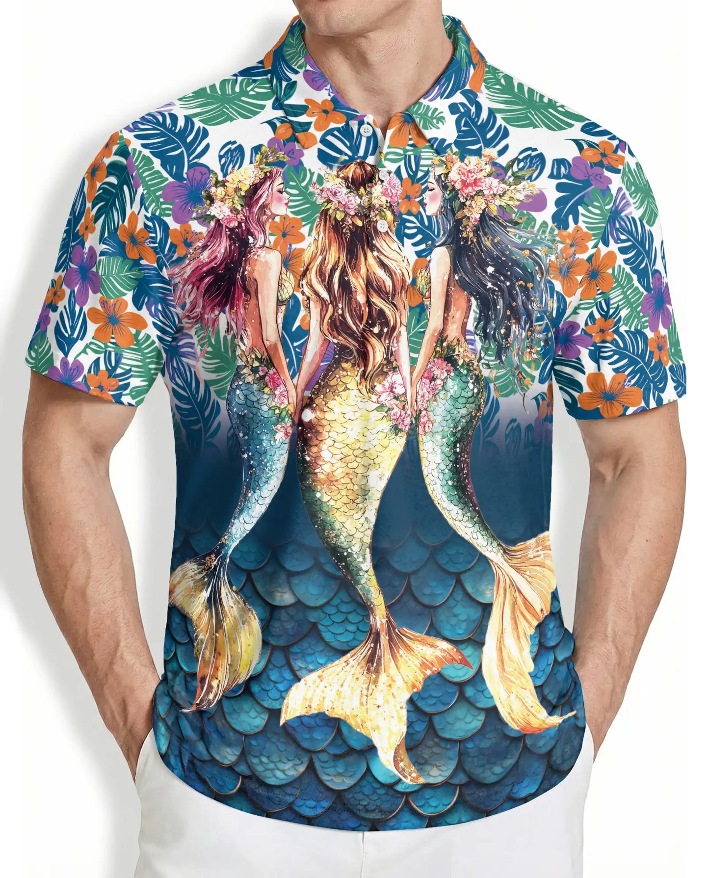 Mermaid Floral Hawaiian Polo Shirt – Tropical Style | Netecom