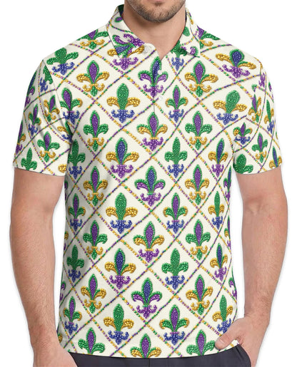 Mardi Gras Fleur De Lis Polo Shirt for Men – Festival Pattern Style | Netecom