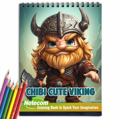 Chibi Cute Viking Spiral Bound Coloring Book, Unleash Your Creativity with 30 Adorable Chibi Viking Coloring Pages