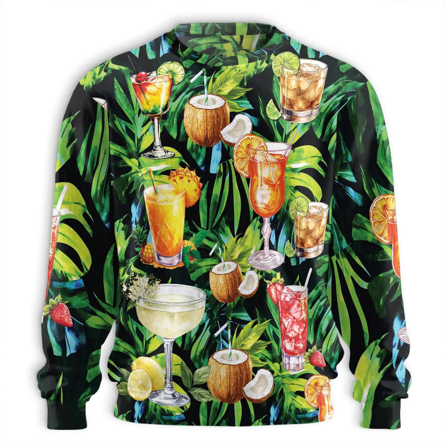 Cocktail and Fruit Summer Sweatshirt, 3D All Over Print Tropical Drink Crewneck Pullover for Men Women, Summer Lover Gift - Netecom