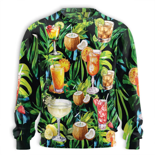 Cocktail and Fruit Summer Sweatshirt, 3D All Over Print Tropical Drink Crewneck Pullover for Men Women, Summer Lover Gift - Netecom