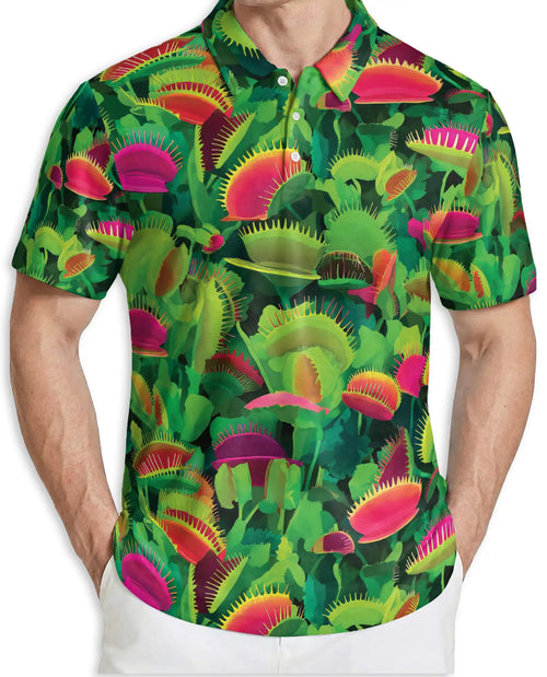 Venus Flytrap Tropical Botanical Polo Shirt Carnivorous Plant Pattern | Netecom
