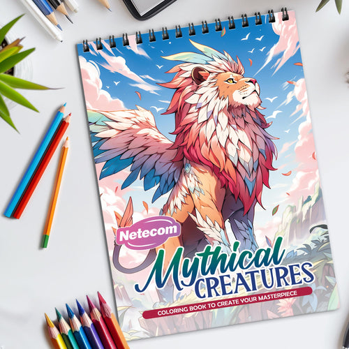 Mythical Creatures Spiral Bound Coloring Book, Fantastic Creatures for a Mythical Adventure, Perfect for Fans of Fantasy and Legendary Beasts