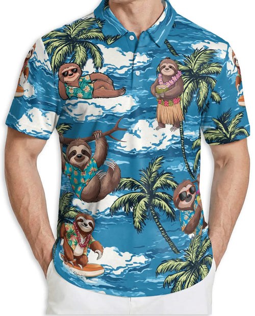 Sloth Tropical 3D Polo Shirt for Men – Funny Beach Animal Style | Netecom