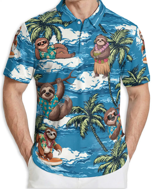 Sloth Tropical 3D Polo Shirt for Men – Funny Beach Animal Style | Netecom