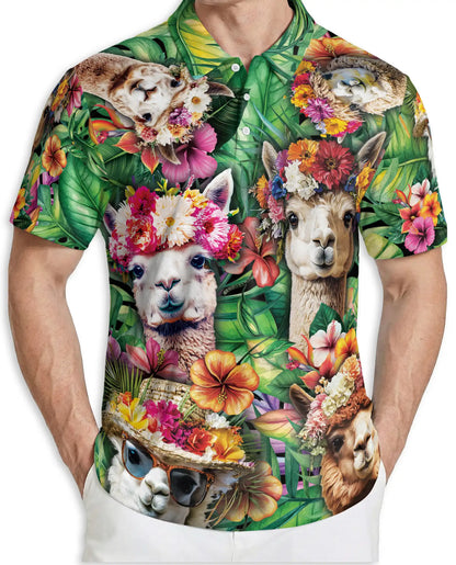 Alpaca Tropical Polo Shirt – Floral Jungle Print | Netecom
