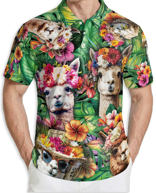 Alpaca Tropical Polo Shirt – Floral Jungle Print | Netecom