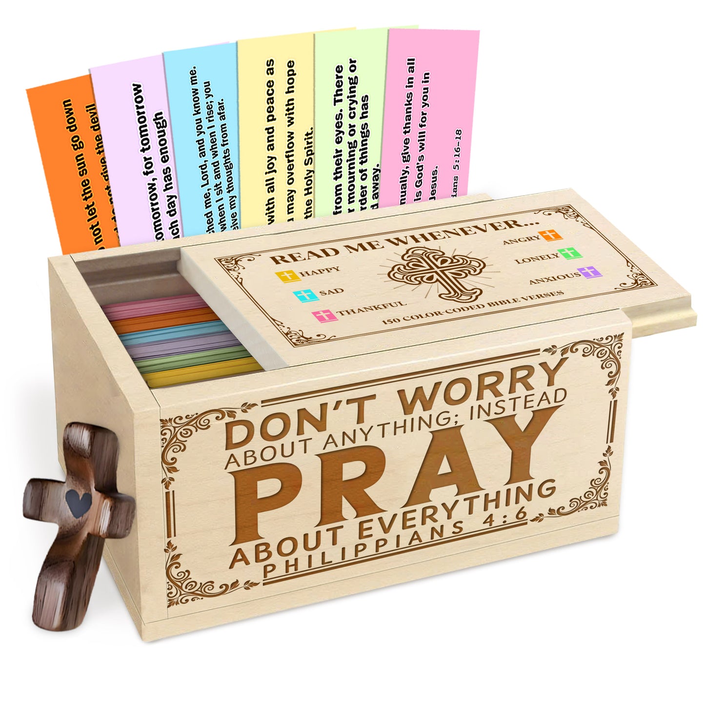 Netecom Personalized Bible Verse Box with 150 Color-Coded Scriptures & Custom Name Prayer Cross, Christian Faith Gift
