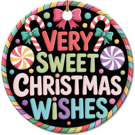 Netecom Very Sweet Christmas Wishes Ornament, Colorful Candy Christmas Ceramic Ornament for Xmas Tree Hanging Decorations Gift, Gifts for Candy Lover, Holiday Party Present
