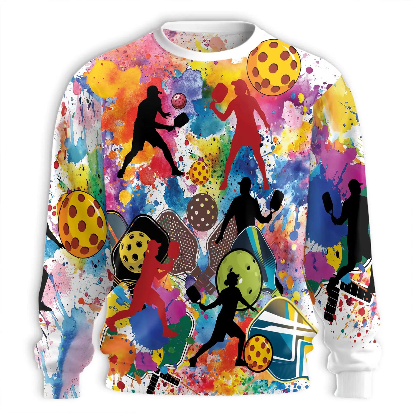 Pickleball Watercolor Splash Sweatshirt, 3D All Over Print Colorful Sports Crewneck Pullover for Men Women, Pickleball Lover Gift - Netecom