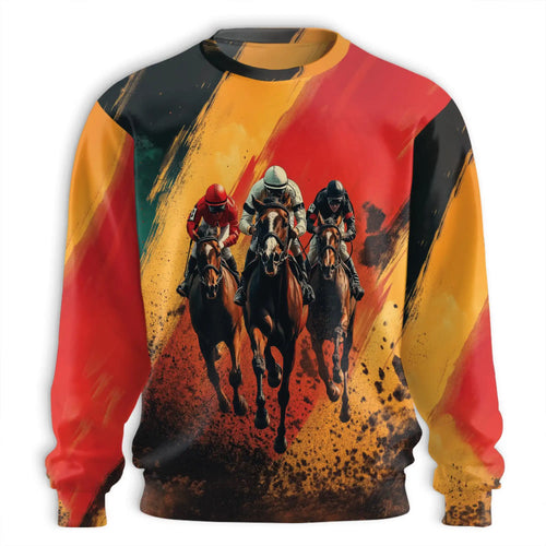 Abstract 3D Horse Racing Art Sweatshirt, 3D All Over Print Modern Equestrian Crewneck Pullover for Men Women, Horse Racing Lover Gift - Netecom