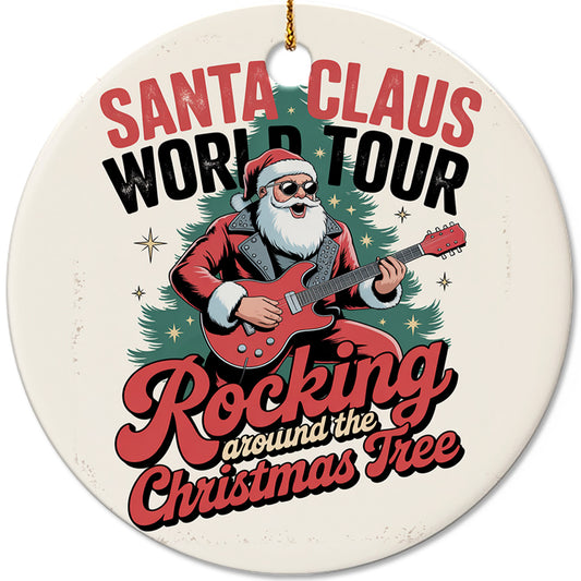 Netecom Rockin' Santa Plays Guitar Christmas Ornament, Santa Claus Playing Musical Instrument Ceramic Ornament for Xmas Tree Hanging Decorations Gift, Music Lover Gifts, Holiday Party Present