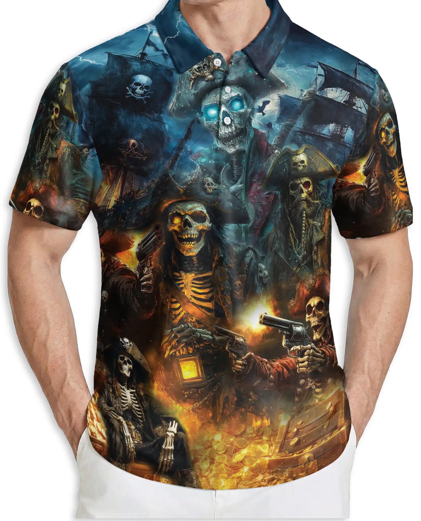 Pirate Skull Polo Shirt – Dark Skeleton Print | Netecom