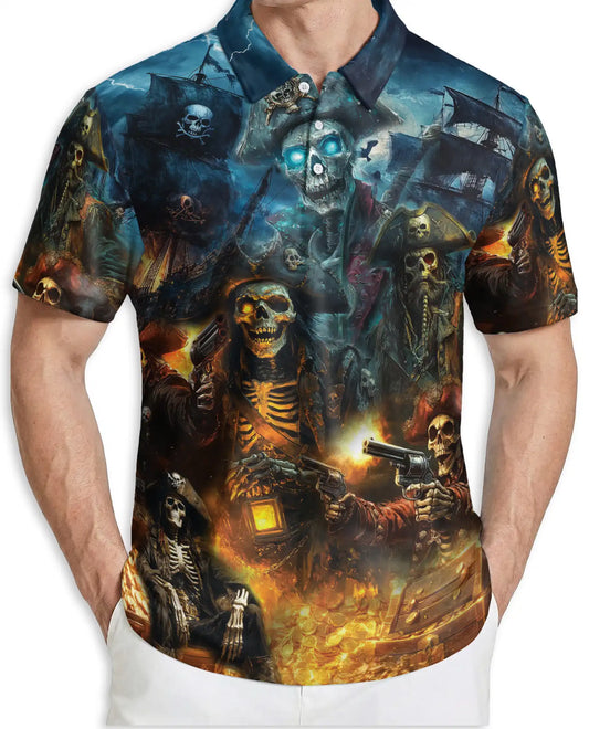Pirate Skull Polo Shirt – Dark Skeleton Print | Netecom