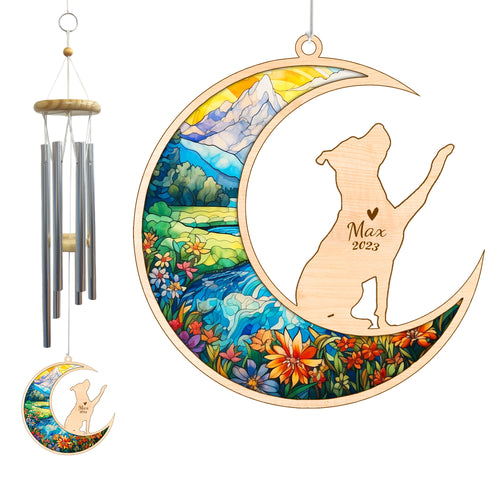Netecom Pitbull Dog Wind Chimes Memorial, Personalized Pet Memorial Wind Chimes for Dog Suncatcher, Dog Loss Memorial Ornament, Loss of Pet Sympathy Gift, Remembrance Windchime Outside Garden Decor