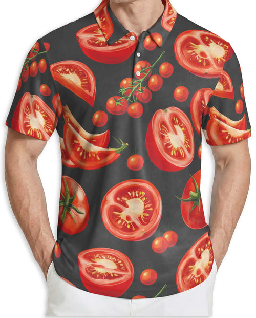 Tomato Slice 3D Polo Shirt for Men – Funny Food Lover Style | Netecom