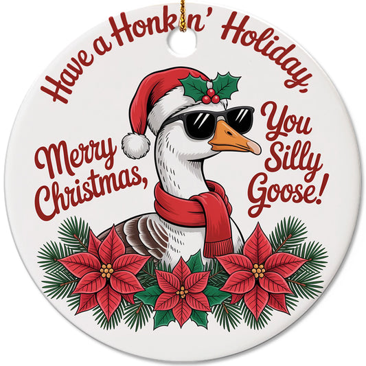 Netecom Cute Goose in Sunglasses Ornament, You Silly Goose Merry Christmas Ceramic Ornament for Christmas Tree Hanging Decorations Gift, Farmhouse Decor, Gifts for Farmer, Holiday Party Present
