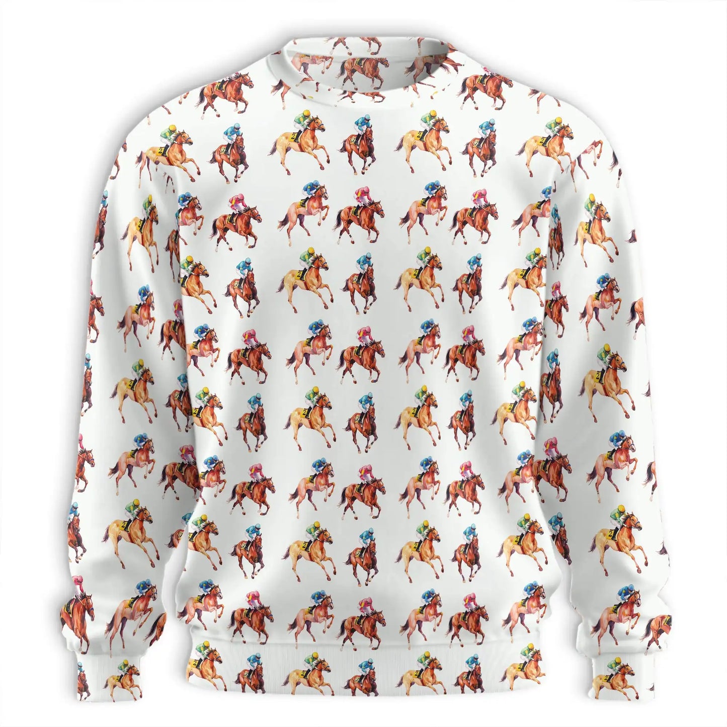 Jockey and Racehorse Pattern Sweatshirt, 3D All Over Print Equestrian Racing Crewneck Pullover for Men Women, Horse Racing Lover Gift - Netecom