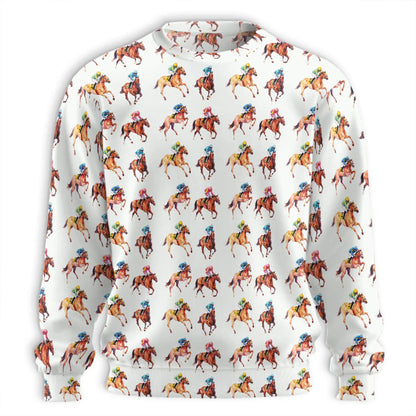 Jockey and Racehorse Pattern Sweatshirt, 3D All Over Print Equestrian Racing Crewneck Pullover for Men Women, Horse Racing Lover Gift - Netecom