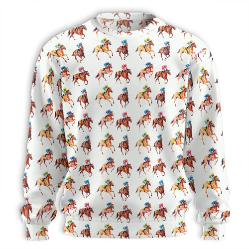 Jockey and Racehorse Pattern Sweatshirt, 3D All Over Print Equestrian Racing Crewneck Pullover for Men Women, Horse Racing Lover Gift - Netecom