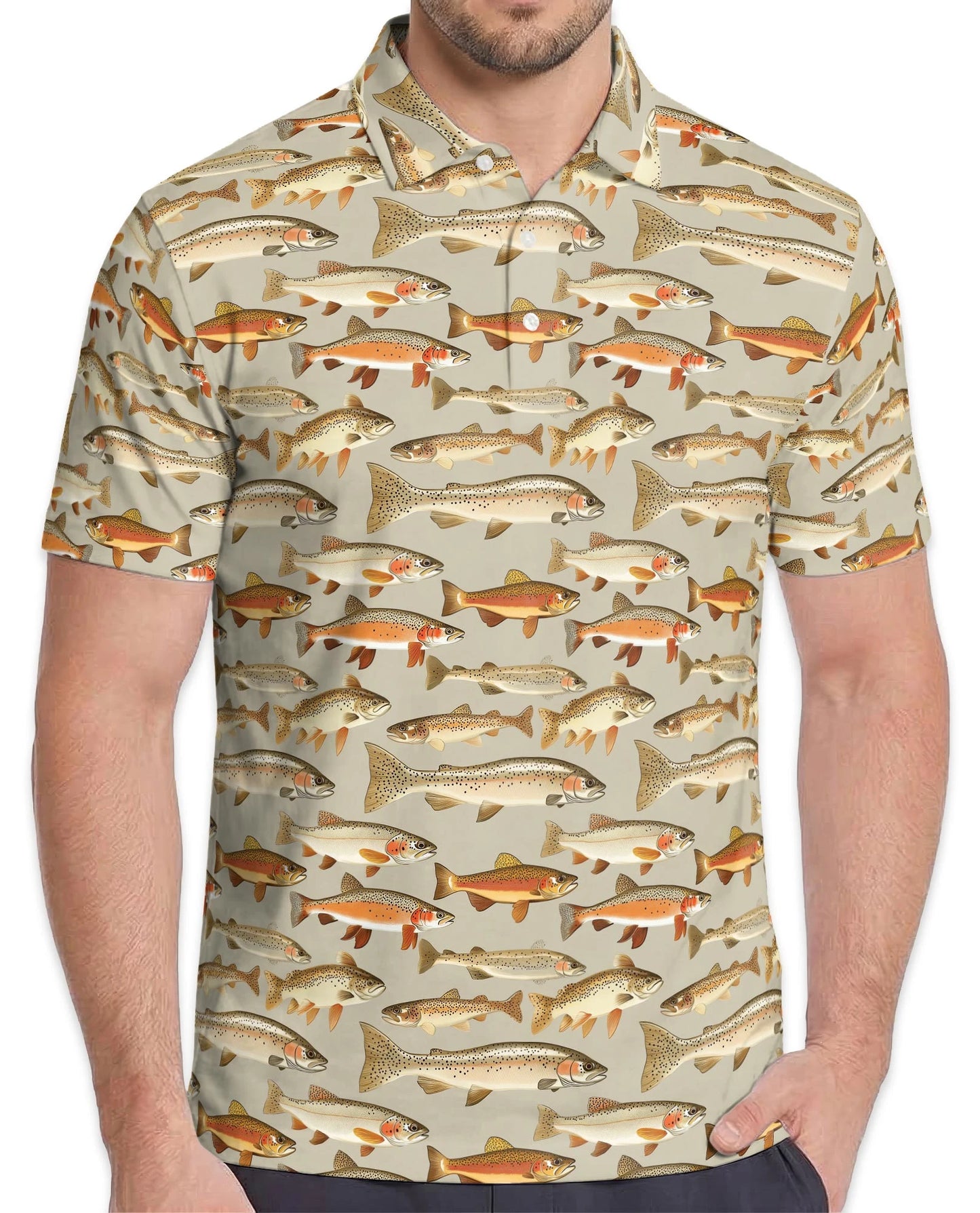 Trout Fishing Pattern Polo Shirt for Men – Outdoor Angler Style | Netecom