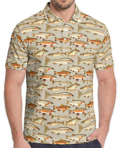 Trout Fishing Pattern Polo Shirt for Men – Outdoor Angler Style | Netecom