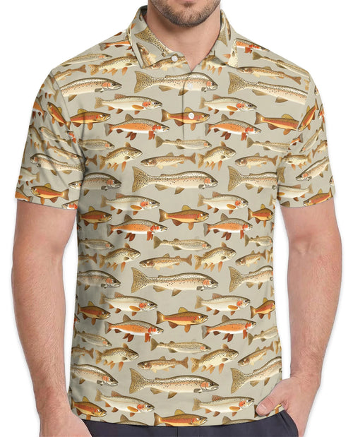 Trout Fishing Pattern Polo Shirt for Men – Outdoor Angler Style | Netecom
