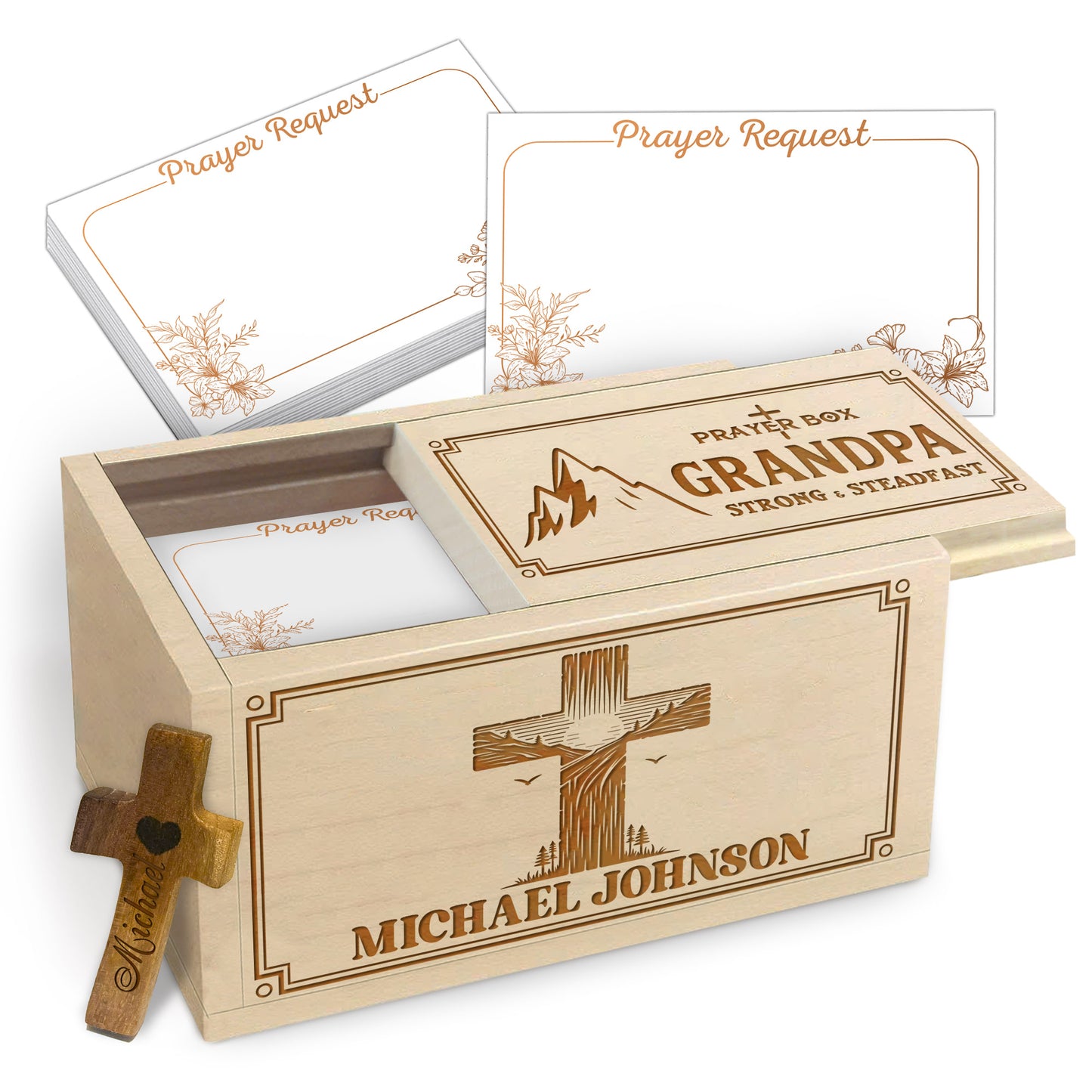 Netecom Personalized Prayer Box for Grandma with Custom Name & Handheld Cross, Christian Faith Gift with 100 Prayer Request Cards