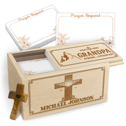 Netecom Personalized Prayer Box for Grandma with Custom Name & Handheld Cross, Christian Faith Gift with 100 Prayer Request Cards