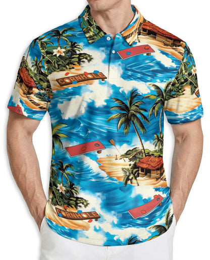 Cornhole Beach Hawaiian Polo Shirt for Men | Netecom