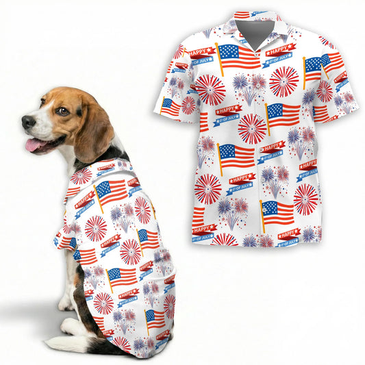 4th of July Patriotic American Hawaii Dog and Owner Matching Shirts