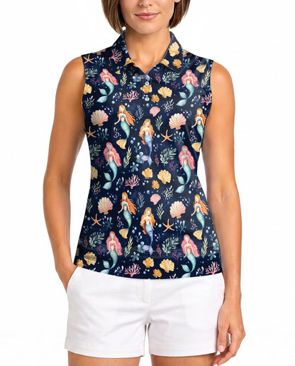Cute Mermaid Sleeveless Polo Shirt for Women | Netecom