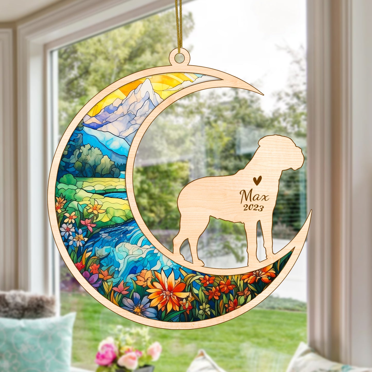 Netecom Bullmastiff Dog Memorial Suncatcher, Personalized Bullmastiff Christmas Ornament with Name Date, Bereavement Gifts for Loss of Pet, Dog Grief Gift, Dog Death Sympathy Gift Pet Loss Sun Catchers