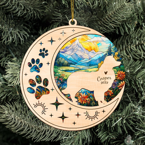 Netecom Border Collie Dog Memorial Suncatcher, Personalized Border Collie Christmas Ornament with Name Date, Bereavement Gifts for Loss of Pet, Dog Death Sympathy Gift Pet Loss Sun Catchers, Dog Grief Gift