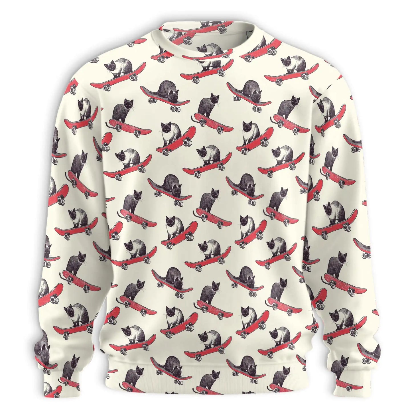 Cats Playing Skateboarding Sweatshirt, 3D All Over Print Funny Cat Skateboard Crewneck Pullover for Men Women, Cat Lover Gift - Netecom