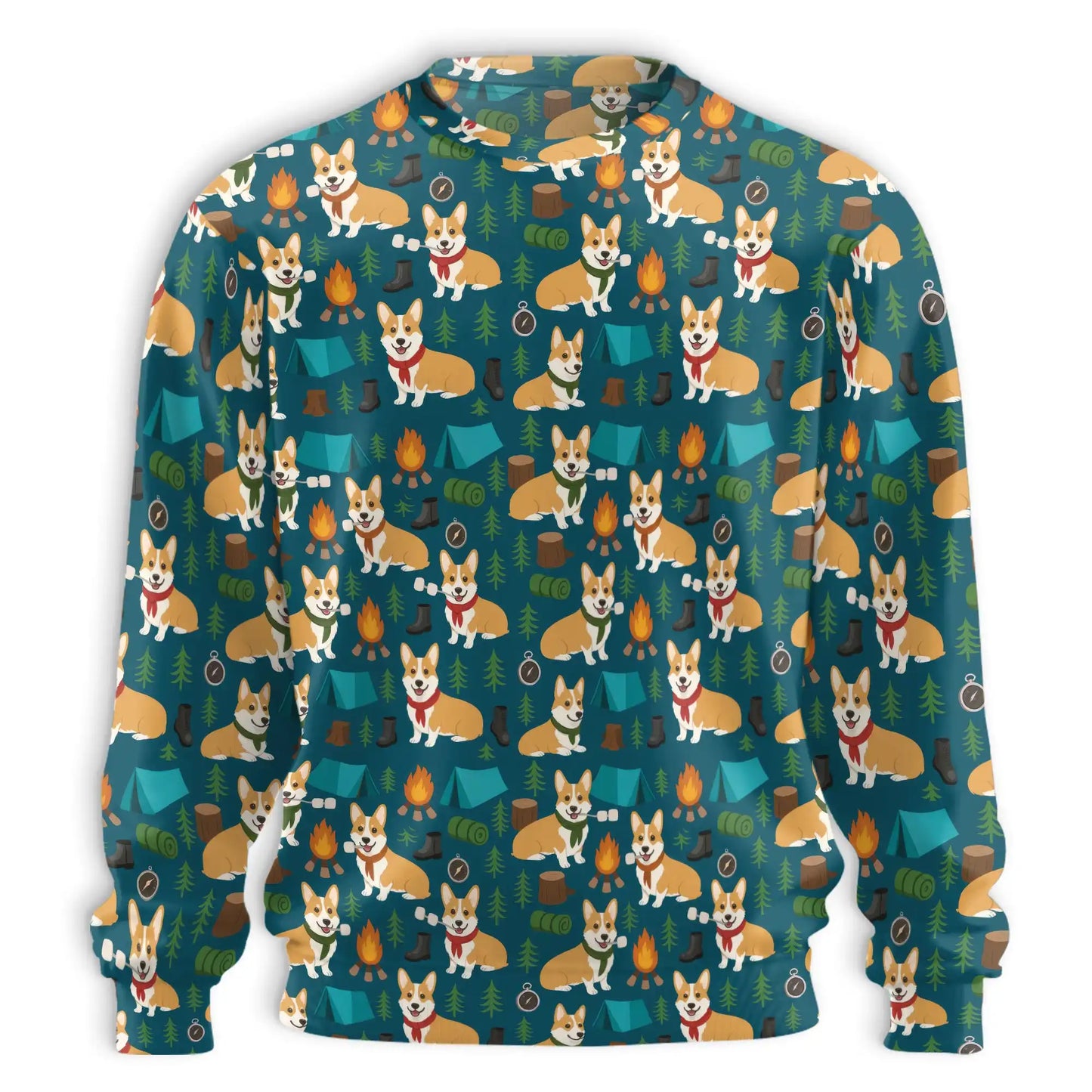Corgi Camping Sweatshirt, 3D All Over Print Outdoor Adventure Dog Crewneck Pullover for Men Women, Corgi Lover Gift - Netecom