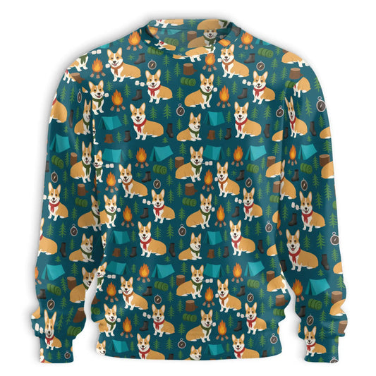 Corgi Camping Sweatshirt, 3D All Over Print Outdoor Adventure Dog Crewneck Pullover for Men Women, Corgi Lover Gift - Netecom